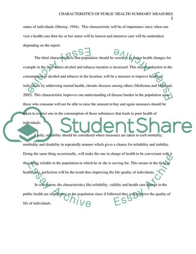 Characteristics of Public Health Summary Measures