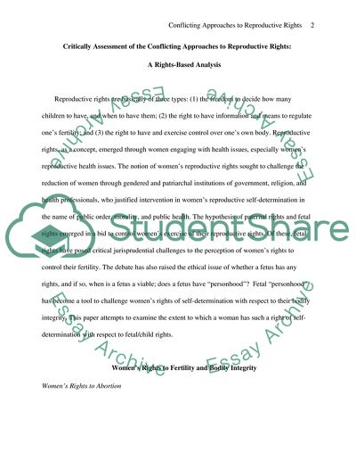 Assessment of the Conflicting Approaches to Reproductive Rights - Rights-Based Analysis