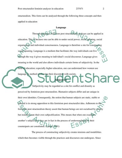 Post Structuralist Feminist Analyses in Education