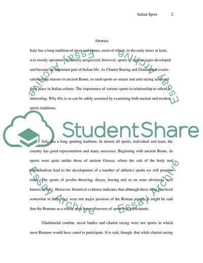 The Development of Italian Sport