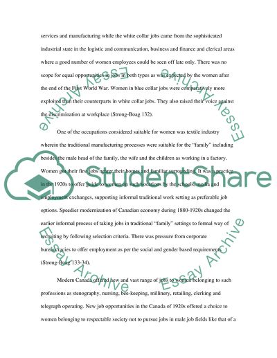 The Occupational Options that Working-Class Women Had in Canada, 1880-1920s