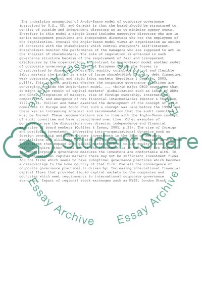 Corporate Governance: Convergence towards Anglo-American Model