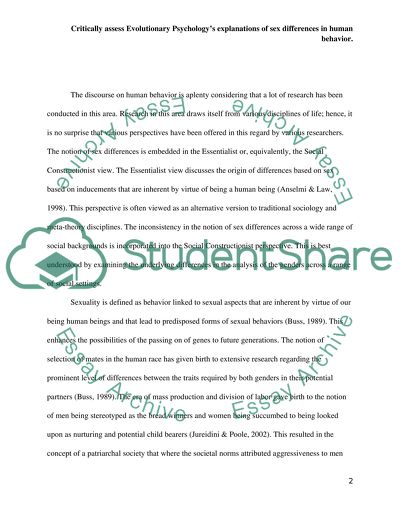 Evolutionary Psychologys Explanations of Sex Differences in Human Behavior