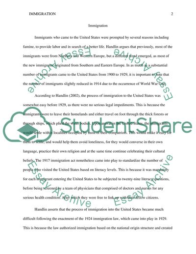 The Process of Immigration to the United States of America
