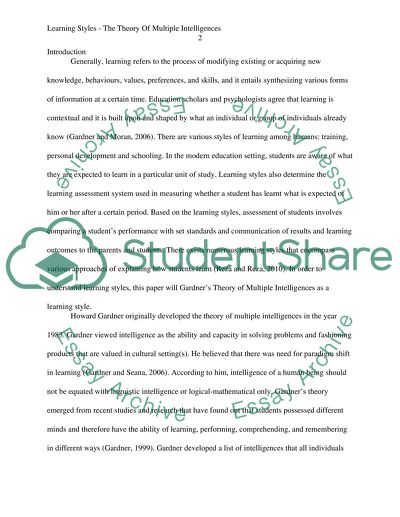 Learning styles - the Theory of Multiple Intelligences