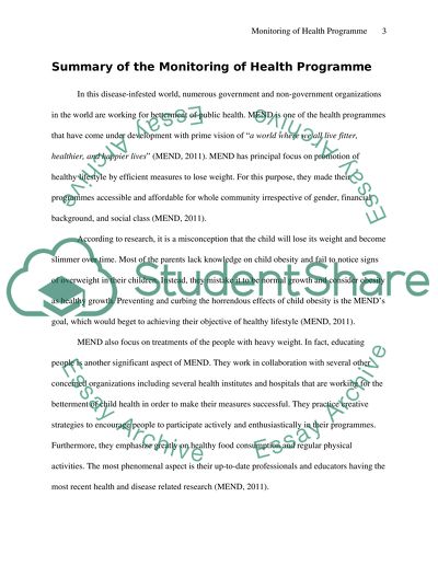 Monitoring of a health programme