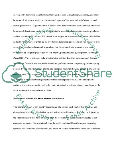 The Influence of Behavioural Finance on Stock Markets