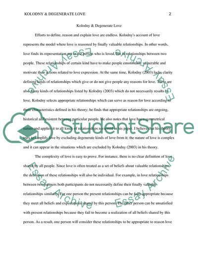 Present and critically assess Kolodnys account of love