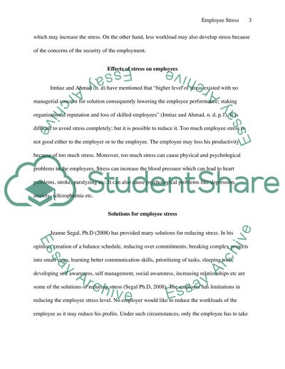 Analysis of the problem of Employees stress in the work place