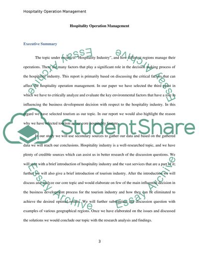 The Analysis of the Hospitality Industry