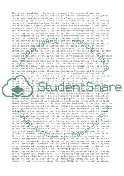 The role of knowledge in operation mamagement