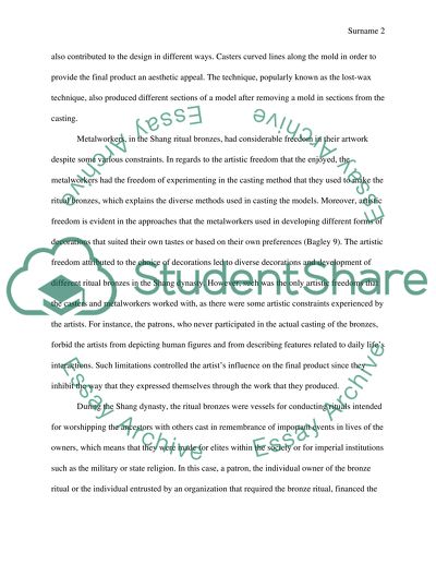 Response Paper to Bagleys Shang Ritual Bronzes