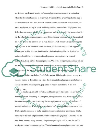 Vicarious Liability -Legal Aspects in Health Care