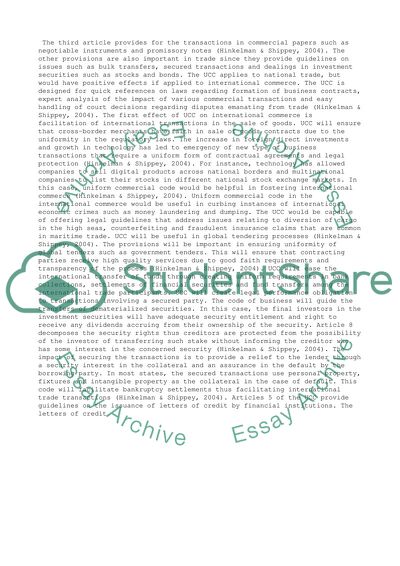 UCCs Effect On International Commerce