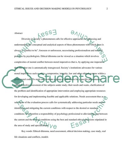 Ethical Issues and Decision-Making Models in Psychology