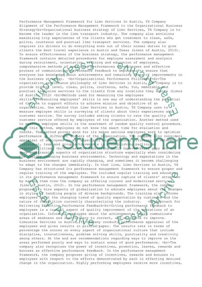 Performance management framework of Limo Services in Austin, TX Company