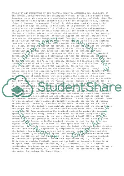 Strengths And Weaknesses Of The Football Industry