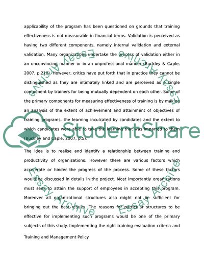 Training and Management Policy