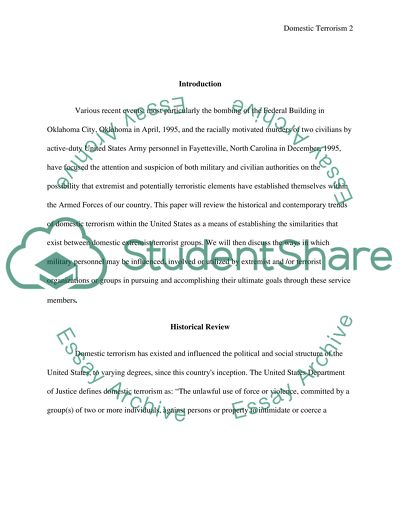 The relation between domestic terrorism and armed forces in the U.S. in mid-90s