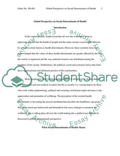 Global Perspective on Social Determinants of Health