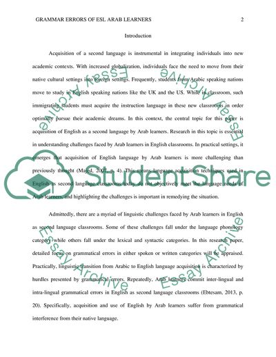 Grammar Errors of ESL Arab Learners