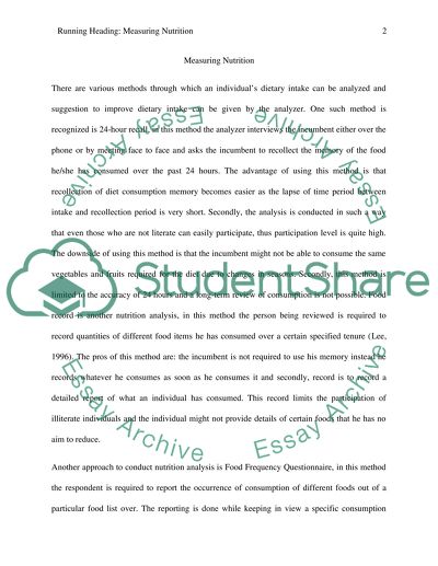 Methods of Measuring Nutrition