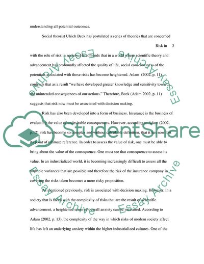 The Concept of Risk in Society