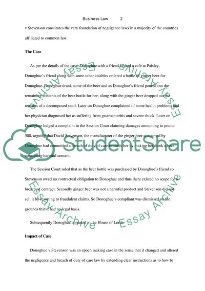 Donoghue v Stevenson Analysis