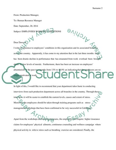 Memo on Employees Working Conditions