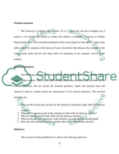 Study skills used by Gateway students