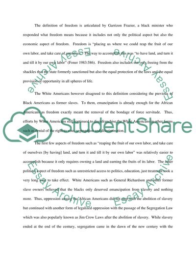 Experience of Freedom for Euro-American (the White American) from 1865 to 1900