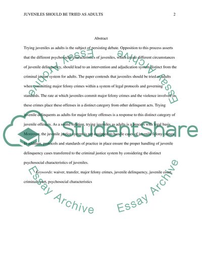 Should Juveniles be Tried as Adults