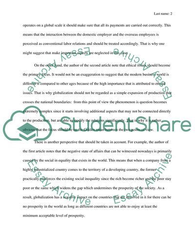 The Major Concerns of Globalization