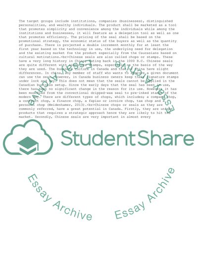 Marketing Plan for Chinese Seals in Canada