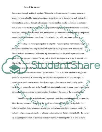 Public Participation in Resource Allocation Policies