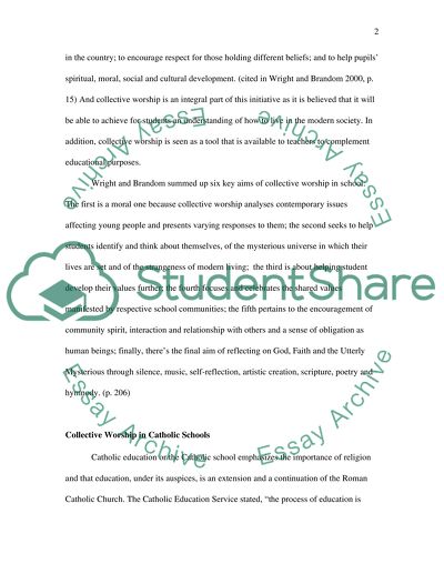 Collective Worship in a Catholic School