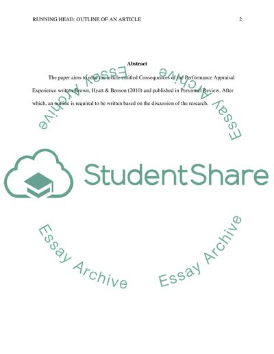 Outline of an Article - Consequences of the Performance Appraisal experience