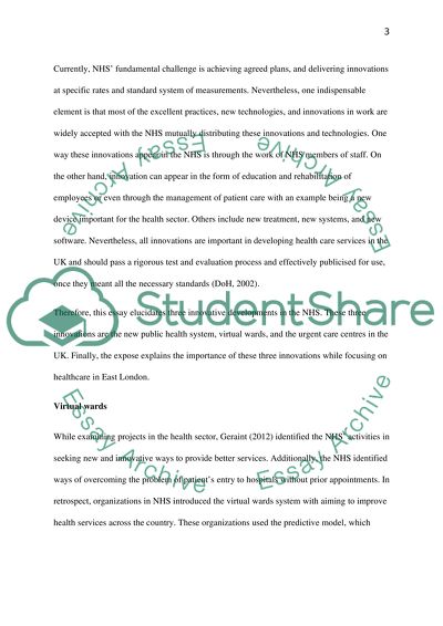 Innovative Developments in NHS Health Provisions