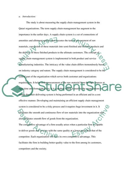 Supply Chain Management Performance Measures as a competitive advantage for Qatari Organization