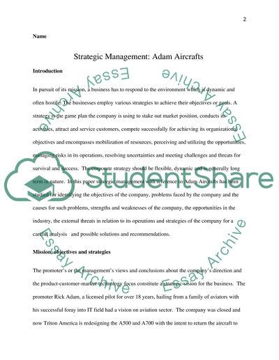 Strategic Management Case Study Analysis Adam Aircrafts