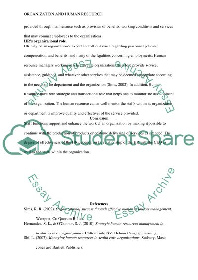 Providing an overview of an organizational position of human resources as a staff or support function
