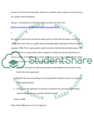 Queuing Theory, Process Capability and Six Sigma Essay