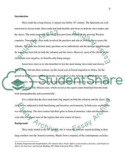 Transatlantic Slave Trade and the Impact on the Colonists and Slaves