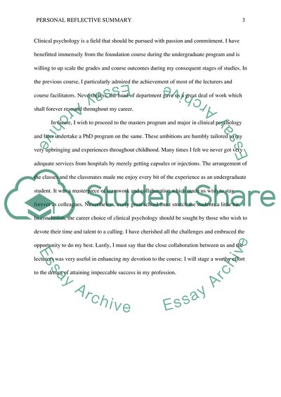 Personal Reflective Summary