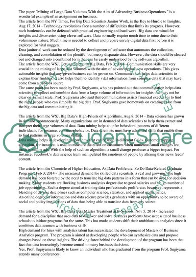 Mining of Large Data Volumes With the Aim of Advancing Business Operations