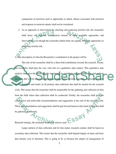 Research proposal-Cultures of corporate security: corporate management of terrorist risk