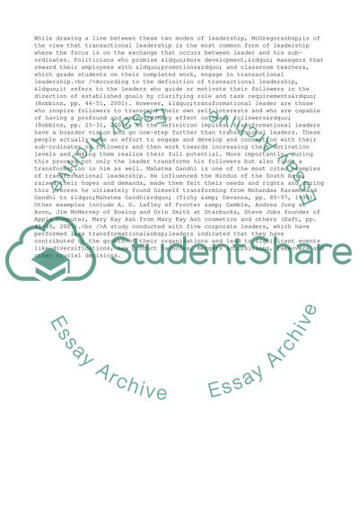 Analysis of Transactional Leadership