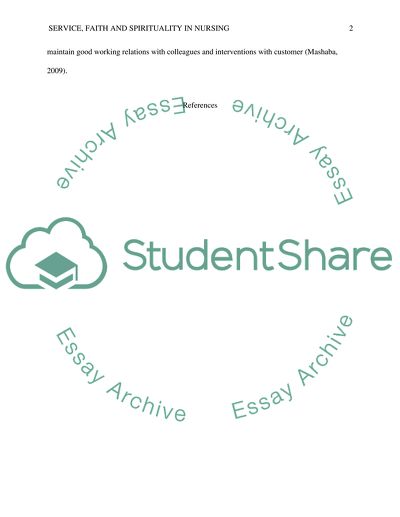 Service, faith and spirituality in nursing