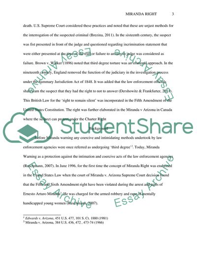 Backround and Development of Miranda Riights