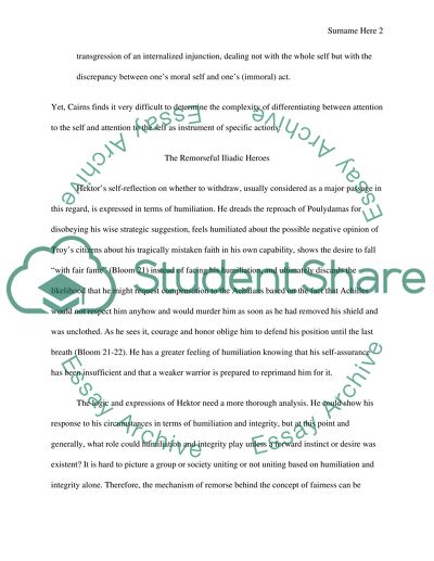 The Psychology of Remorse, Humiliation, and Honor in Iliad